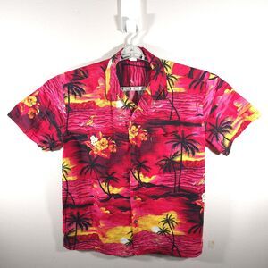 Palmwave Hawaiian Camp Shirt Men's Red Floral Print Surfer Button Up Sz 2XL